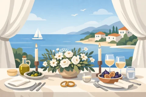 Schönste Tischdekorationen mediterraner Hochzeit