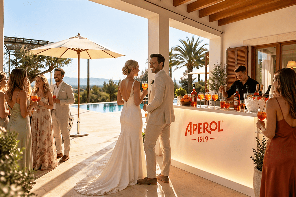 Aperol and prosecco bar at a wedding in Mallorca